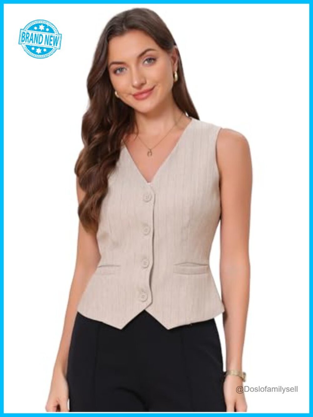 Allegra K Vest Tops for Women V Neck Sleeveless Striped Suit Blazer Vests